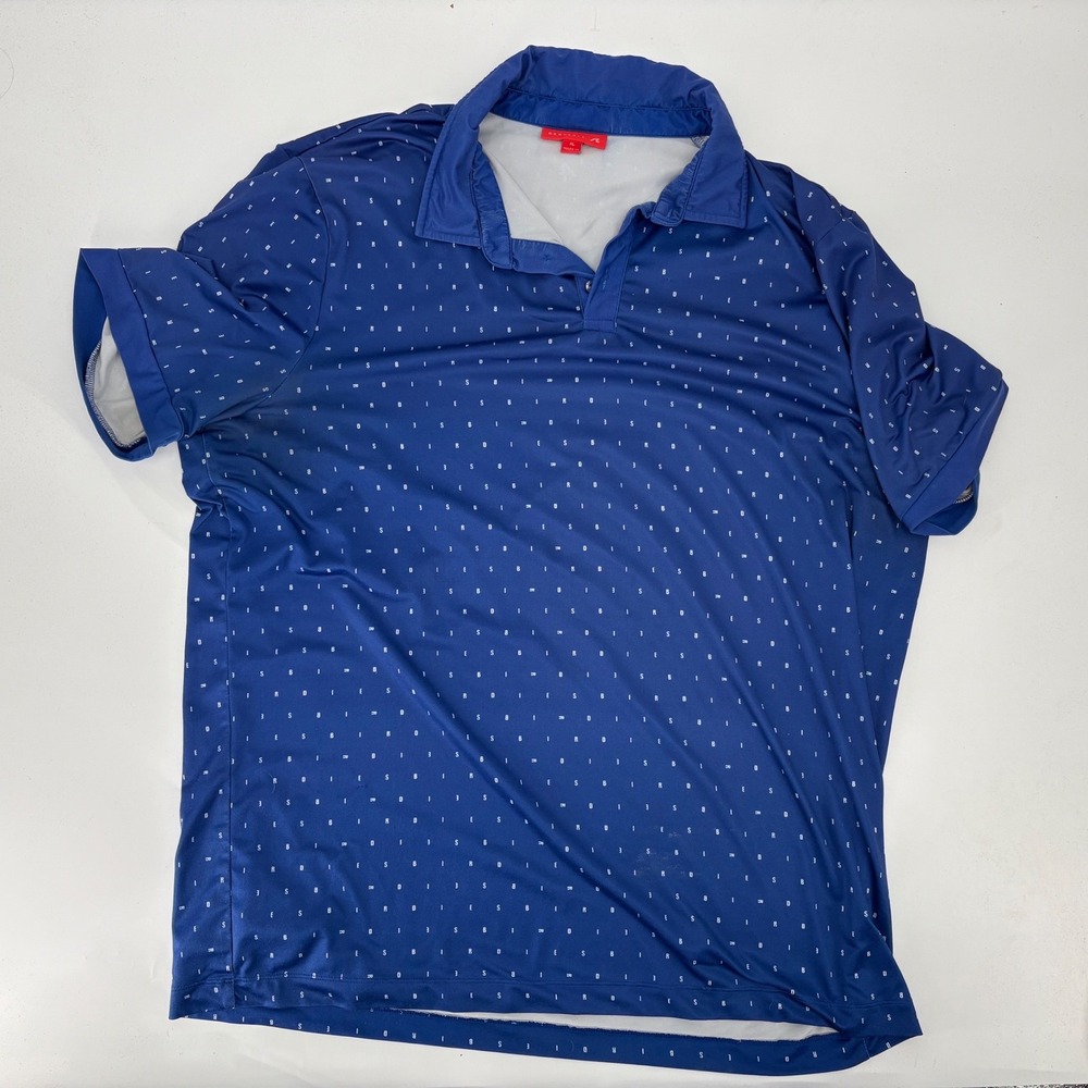 Redvanly Mens Birdies Print Golf Polo Shirt Blue Short Sleeve XL